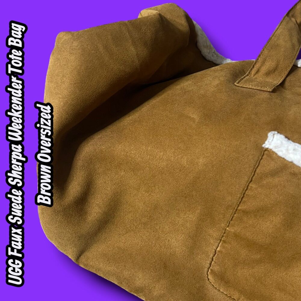 Preowned UGG Faux Suede Sherpa Weekender Tote Bag Brown Oversized - Picture 5 of 12
